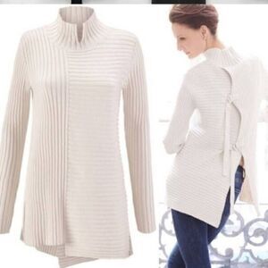 CAbi D-Ring Ribbed Cream Pullover Sweater